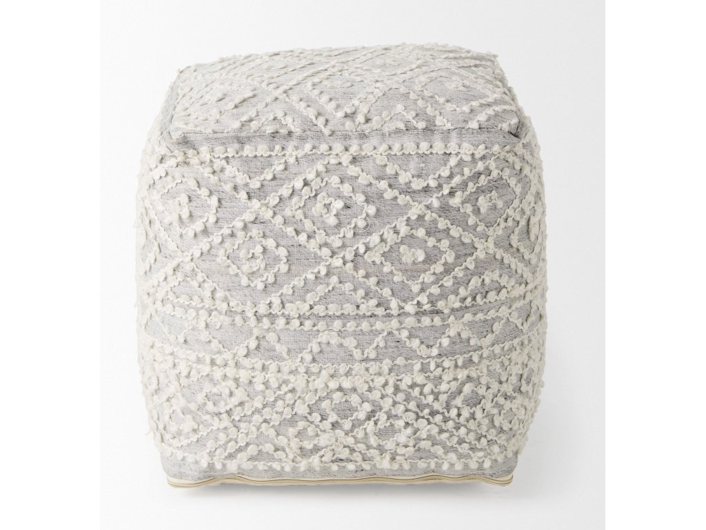 6.0L x 16.0W x 16.0H Light Gray Wool and Polyester Patterned Pouf