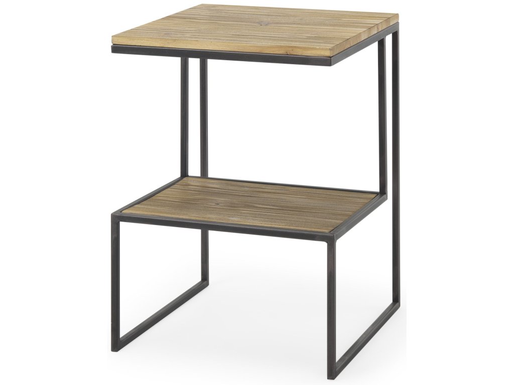 22"H Square 2-Tier Wood w/ Black Metal Accent Table