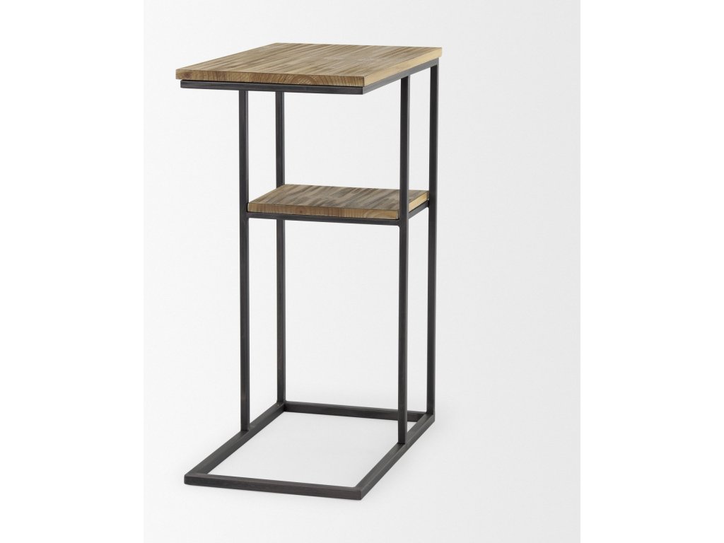 25"H Rectangle 2-Tier Wood w/ Black Metal Accent Table
