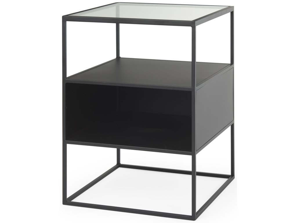 15.7L x 15.7W x 21.3H Side Table Matte Black Metal and Glass