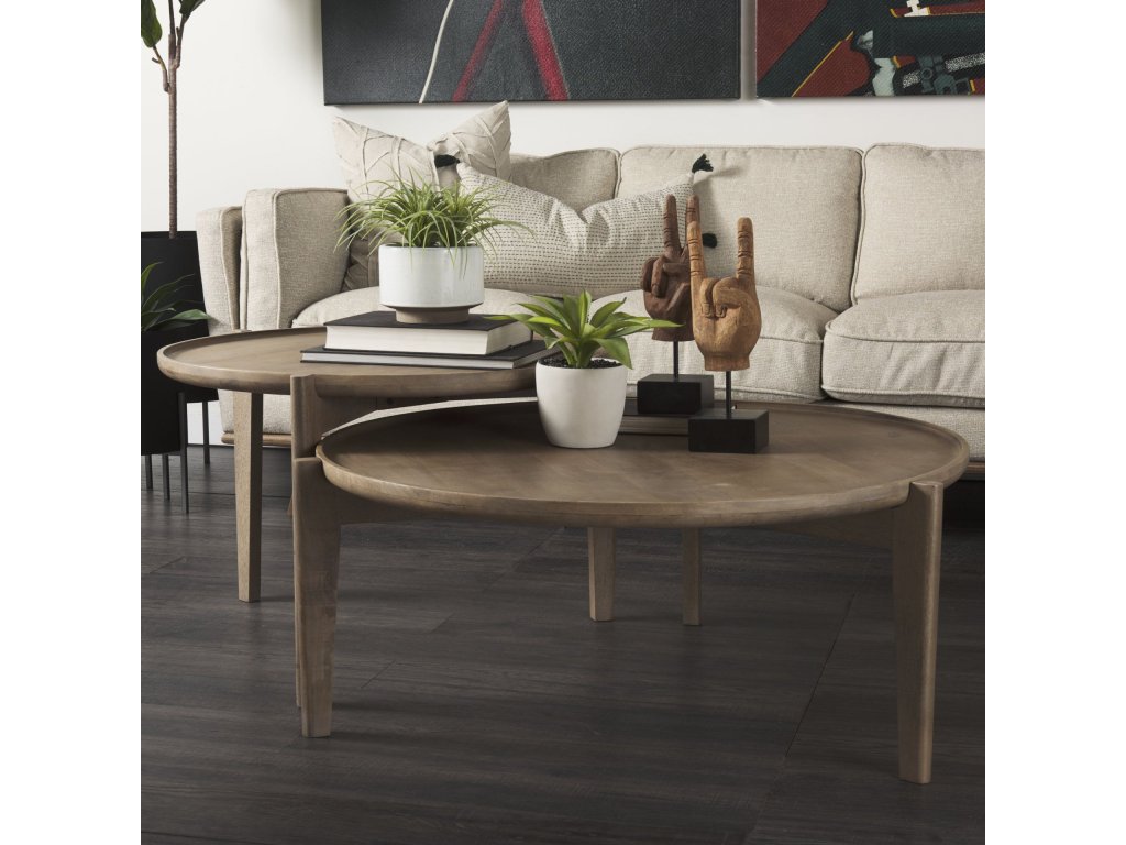 (Set of 2) 40" & 31" Round Brown Solid Wood Nesting Coffee Tables - Alternative View