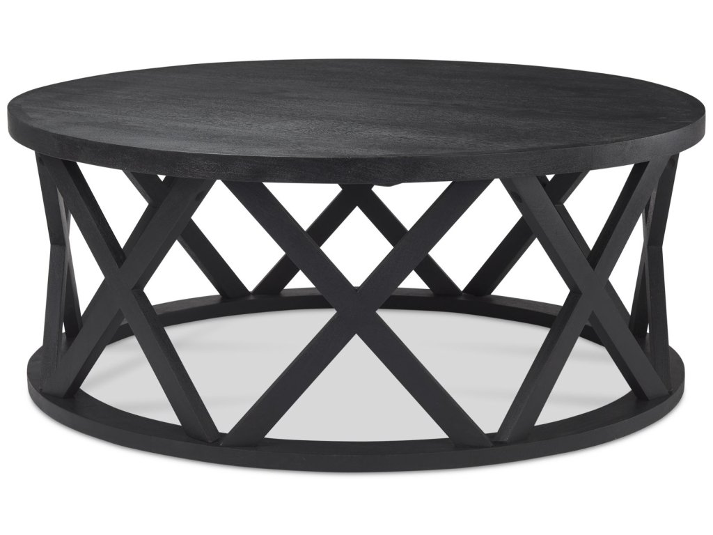 28.0L x 45.3W x 18.0H Black Solid Wood Round Coffee Table