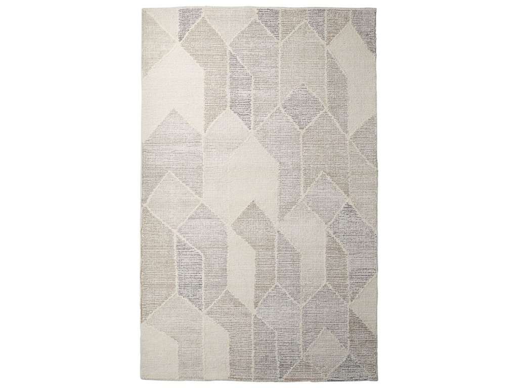5X8 Neutral Geometric Patterned Wool Area Rug