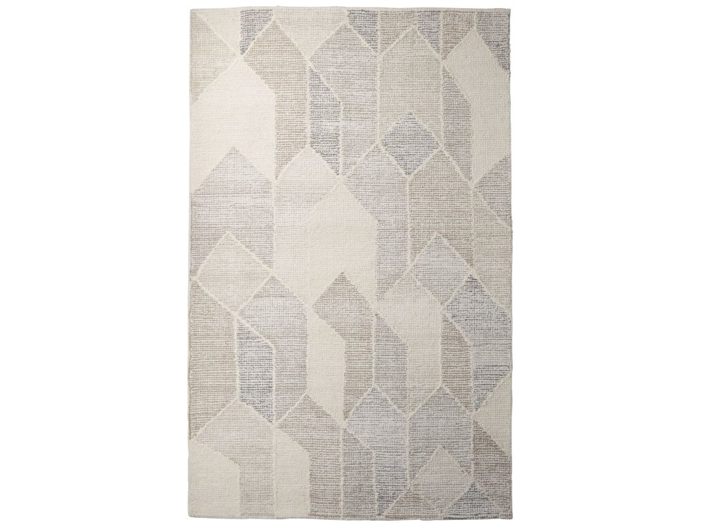 9X12 Neutral Geometric Patterned Wool Area Rug