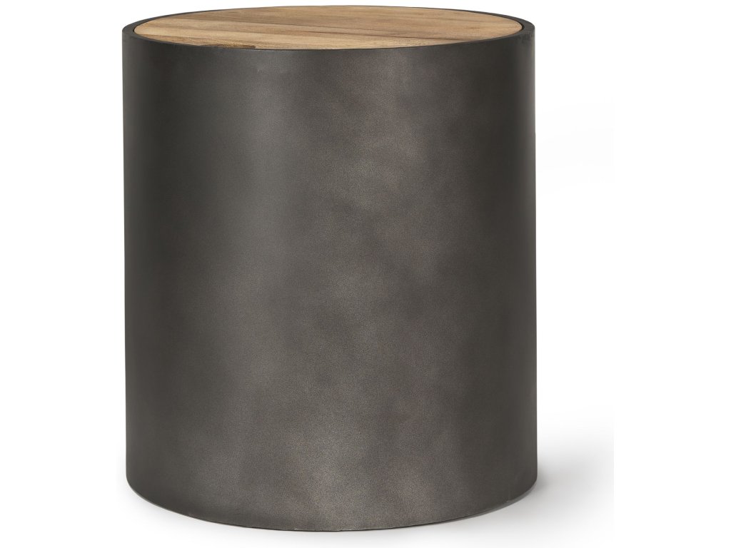 Gunmetal Gray Drum Base w/ Brown Wood Top End/Side Table