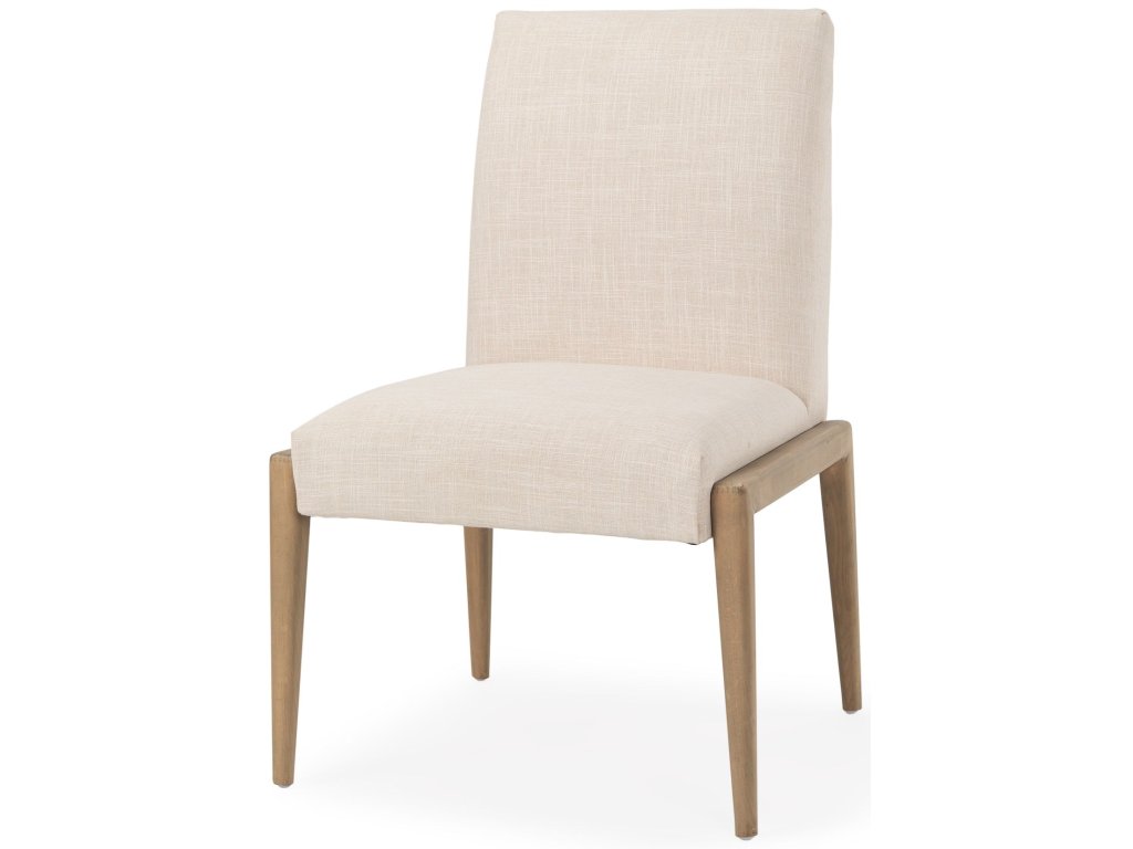 Cream Upholstery w/ Solid Wood Armless Dining Chair