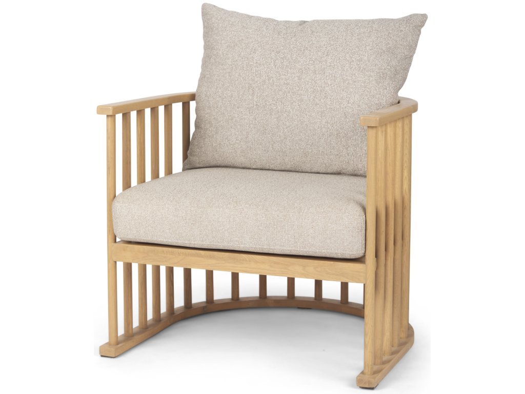 Beige Fabric w/Light Brown Wood Accent Chair
