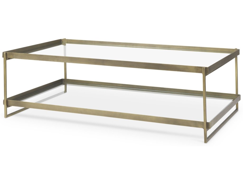 56.0L x 32.0W x 17.0H Gold Metal w/Glass Coffee Table