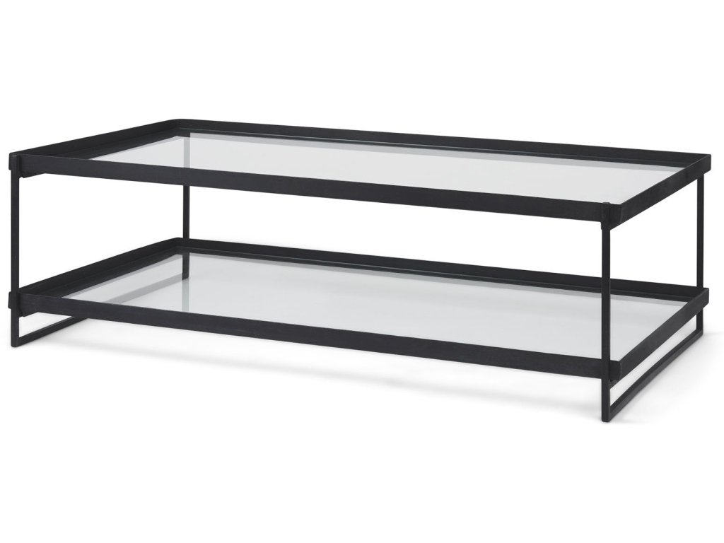 56"L x 32"W x 17"H Black Metal w/Glass Coffee Table