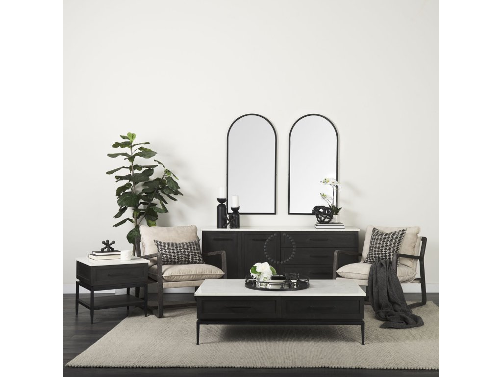 24L x 24W Black Metal Mirrored Base Round Tray