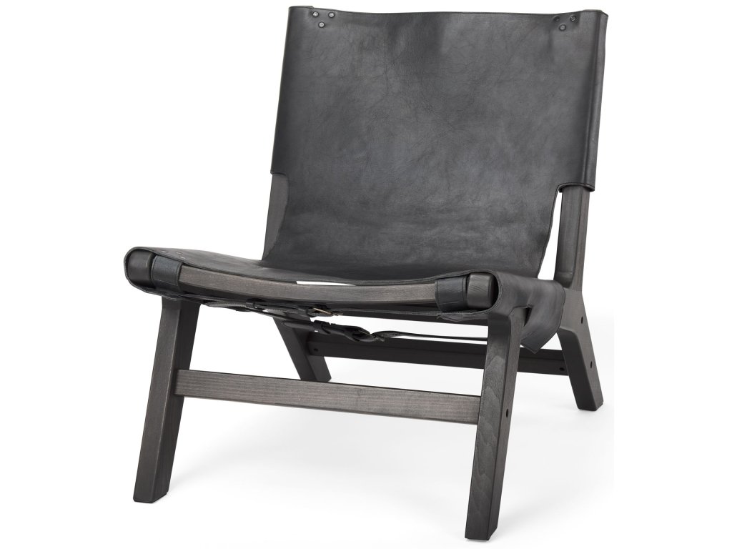 24.4L x 33.9W x 30.7H Black Leather w/Black Stain Beech Wood Frame Accent Chair