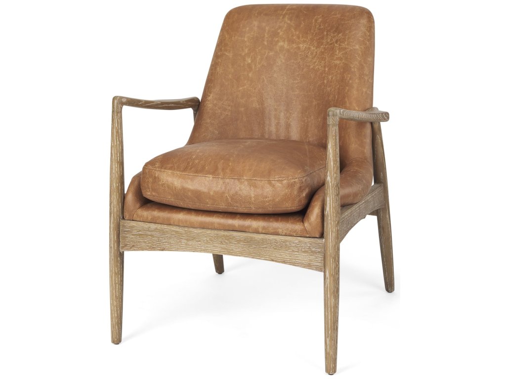Cognac Faux Leather w/Medium Brown Wood Accent Chair