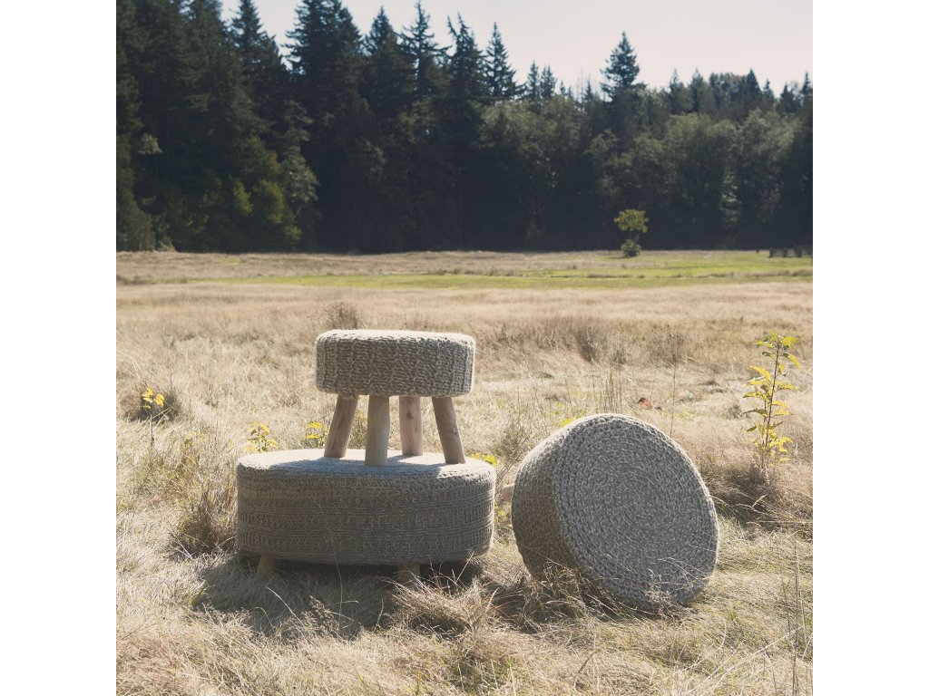 24.0L x 24.0W x 14.0H Light Gray 4 Legged Wool Stool