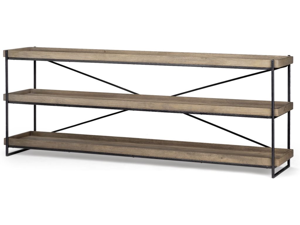 I 80L x 16W Brown Wood and Black Iron Console Table