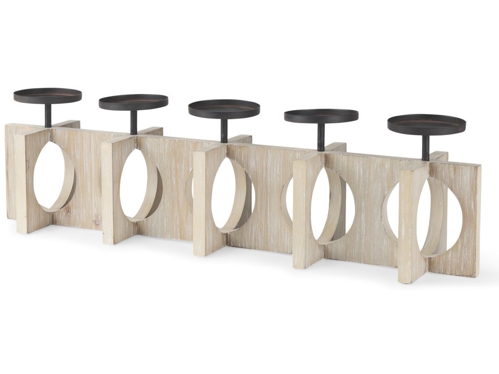 29.0L x 6.0W x 9.0H Natural Wood w/Black Metal Candle Holders