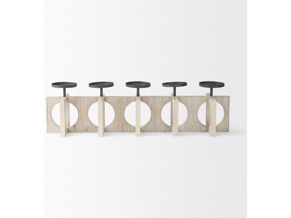 29.0L x 6.0W x 9.0H Natural Wood w/Black Metal Candle Holders