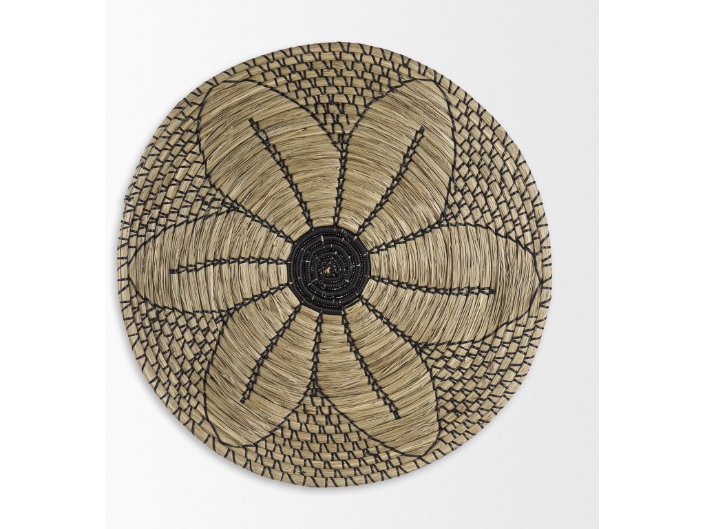 24.0L x 24.0W x 3.5 Light Brown Seagrass w/Black String Round Wall Hanging Plate - Alternative View