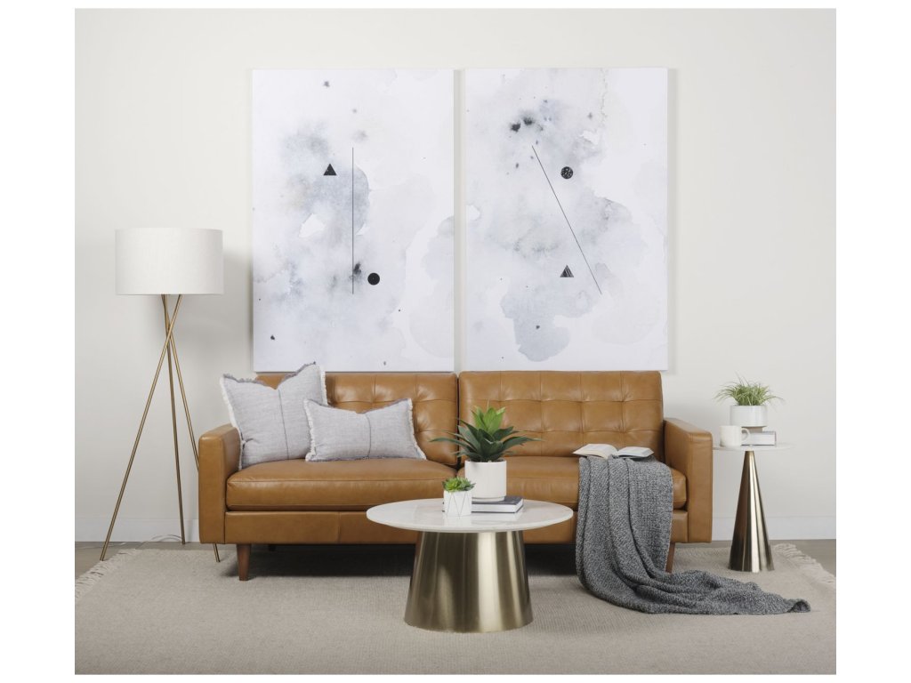 88.2L x 37.8W x 35.0H Tan Leather Sofa