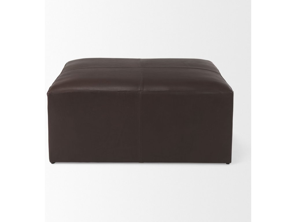 36L x 36W x 16H Square Dark Brown Leather Wrapped Ottoman