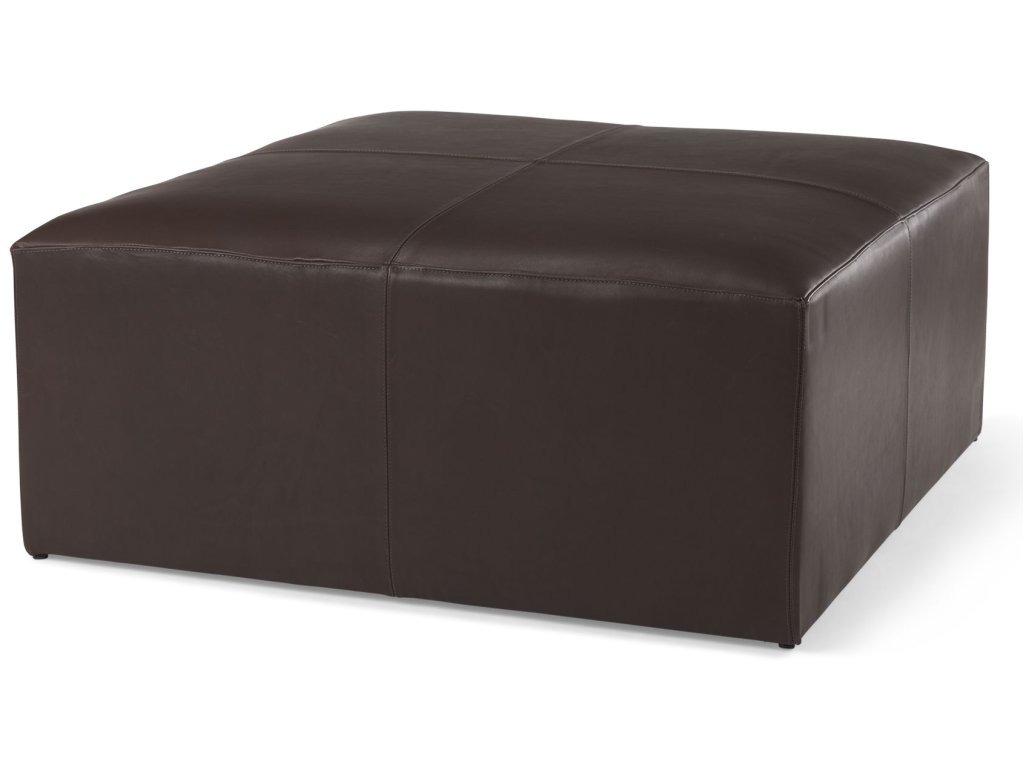 36L x 36W x 16H Square Dark Brown Leather Wrapped Ottoman