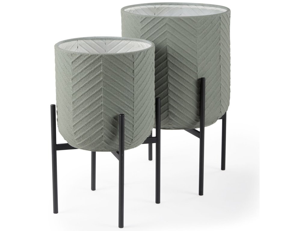 Set of 2 15.4 x 24.8 Green Top w/ Black Iron Base Plant Stands