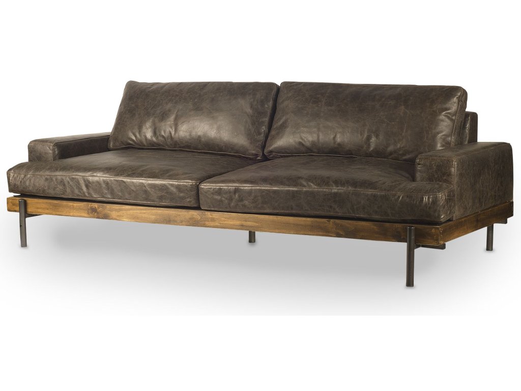 II 96" Brown Leather Three Seater Sofa