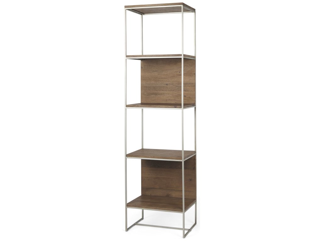 II 19.75 x 15 x 72.5 Brown Wood and Silver Metal Frame 4 Shelf Shelving Unit