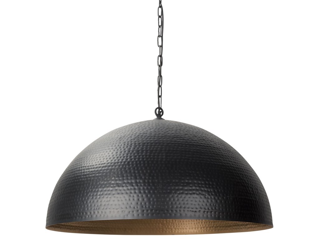 36" Round Matte Black Hammered Metal Dome Pendant Light