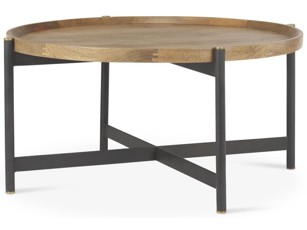 34.25L x 34.25W x 16.5H Small Brown Wood w/ Black Metal Coffee Table