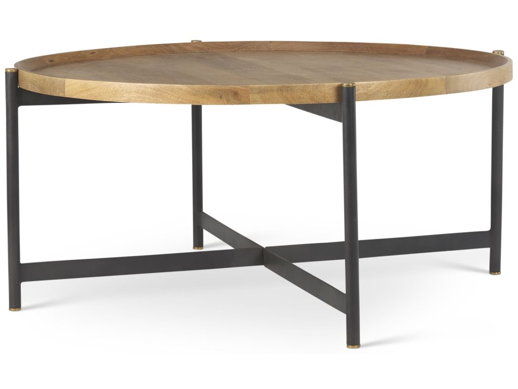 Medium Brown Wood w/Black Metal Large Coffee Table