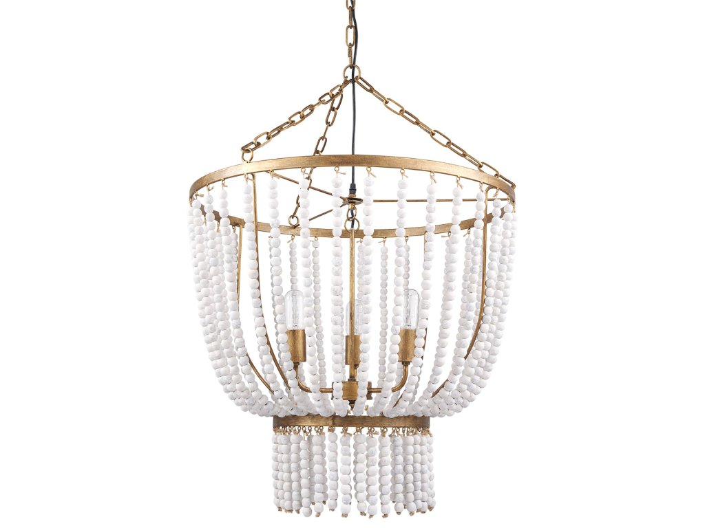 Gold Metal and Wood Beaded Chandelier
