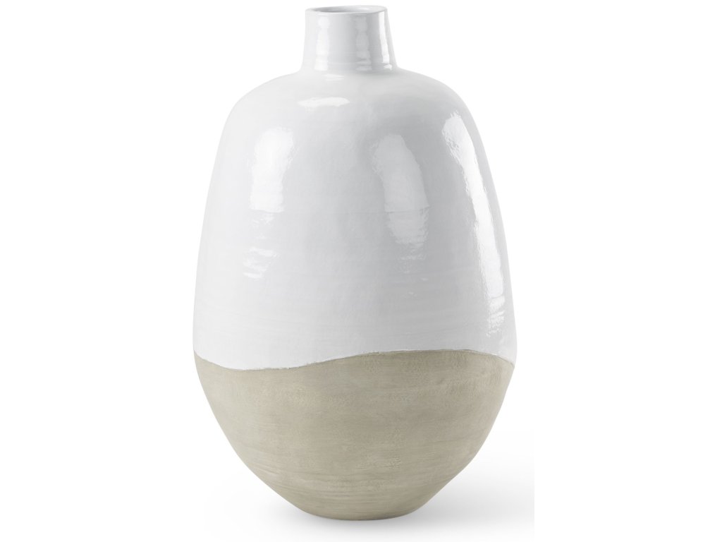 20.5L x 20.5W x 31.9H White and Dark Beige Color Blocked Ceramic Floor Vase