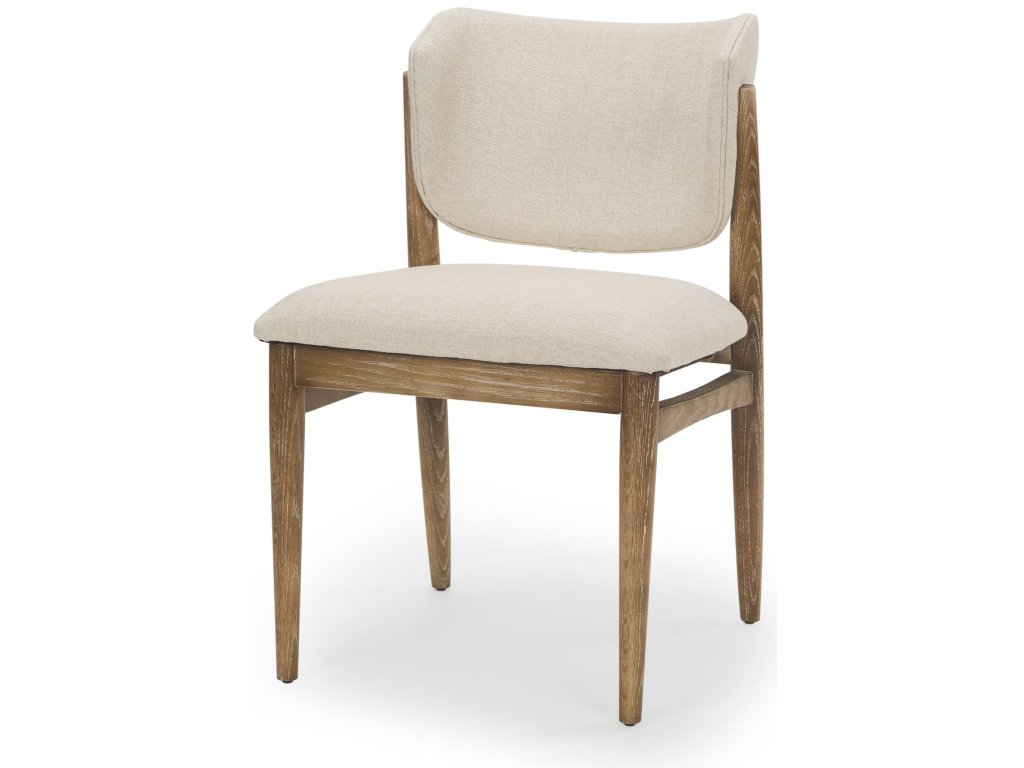 Cream Fabric Upholstered and Light Brown Wood Dining Chair