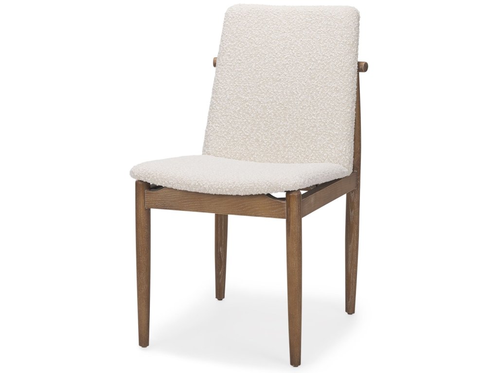 Cream Boucle Upholstered Seat w/Light Brown Wood Frame Dining Chair