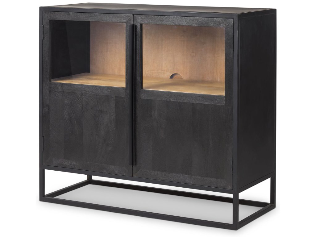Black Wood w/Black Metal Frame Accent Cabinet