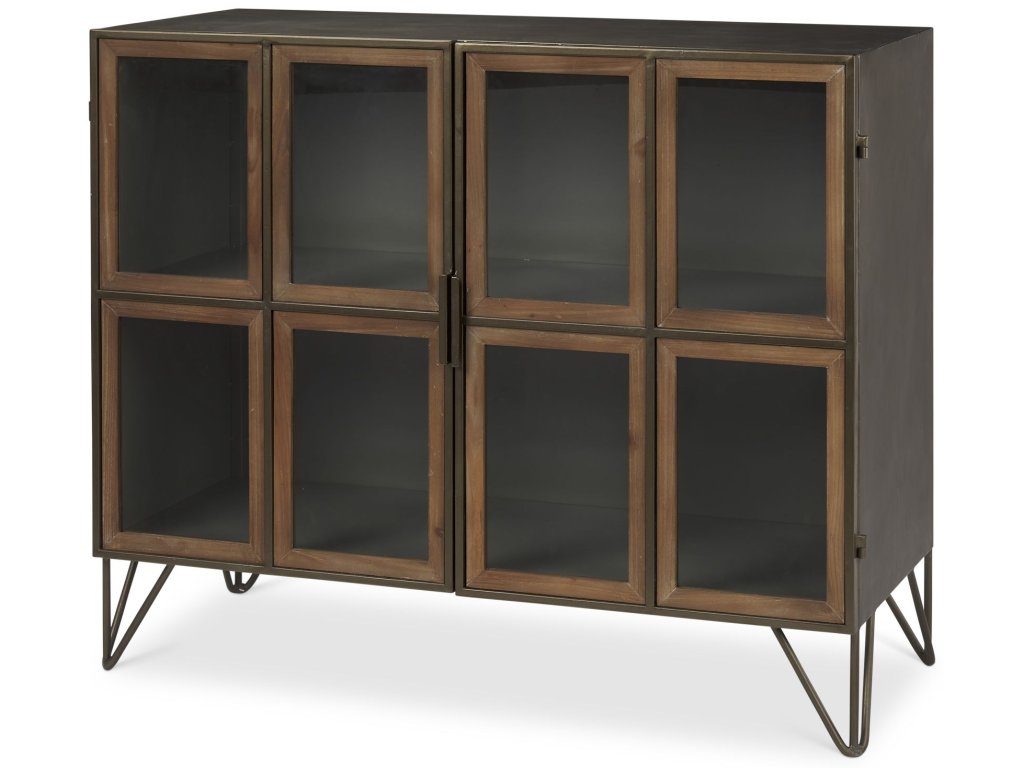 Dark Brass Metal w/Red Wood 2 Door Accent Cabinet