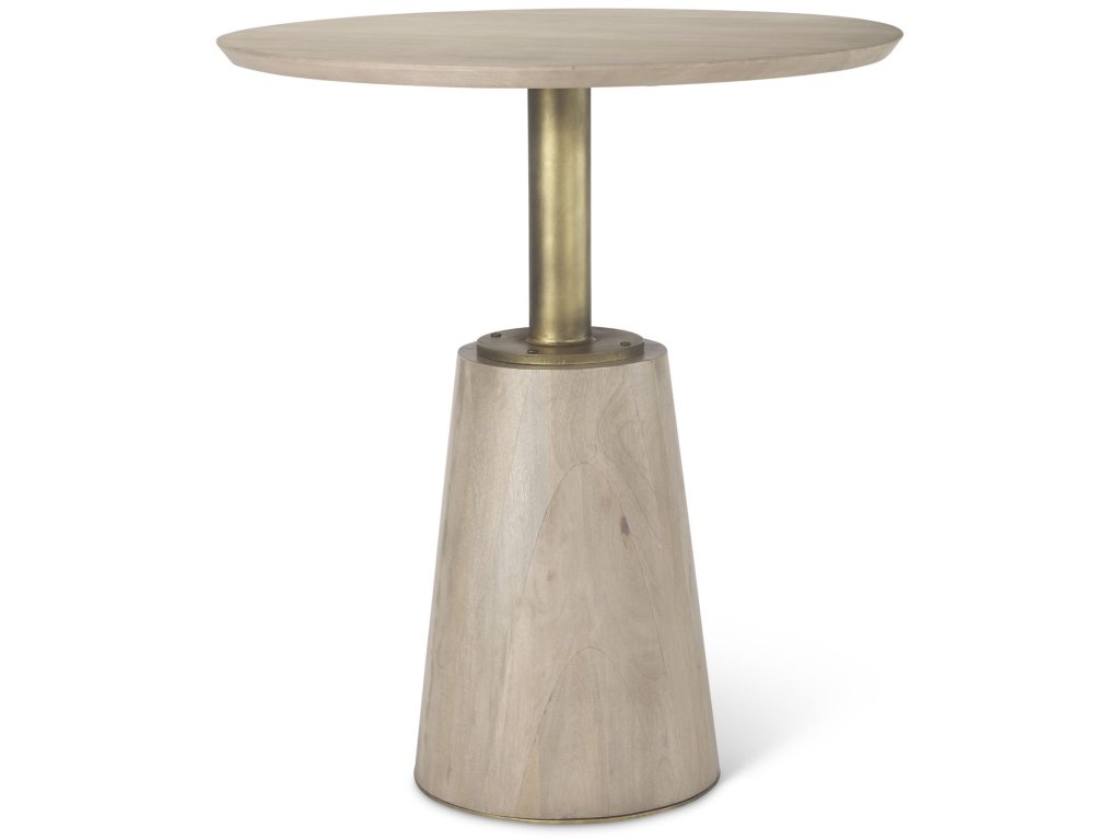 32" Round Light Wood Tabletop & Base w/ Gold Metal Accent Pedestal Bistro Table