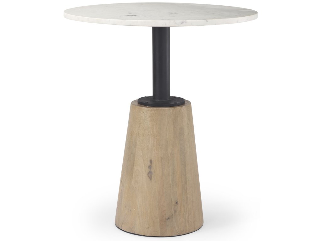 32" Round White Marble Tabletop w/ Blonde Wood & Black Metal Accent Pedestal Bistro Table
