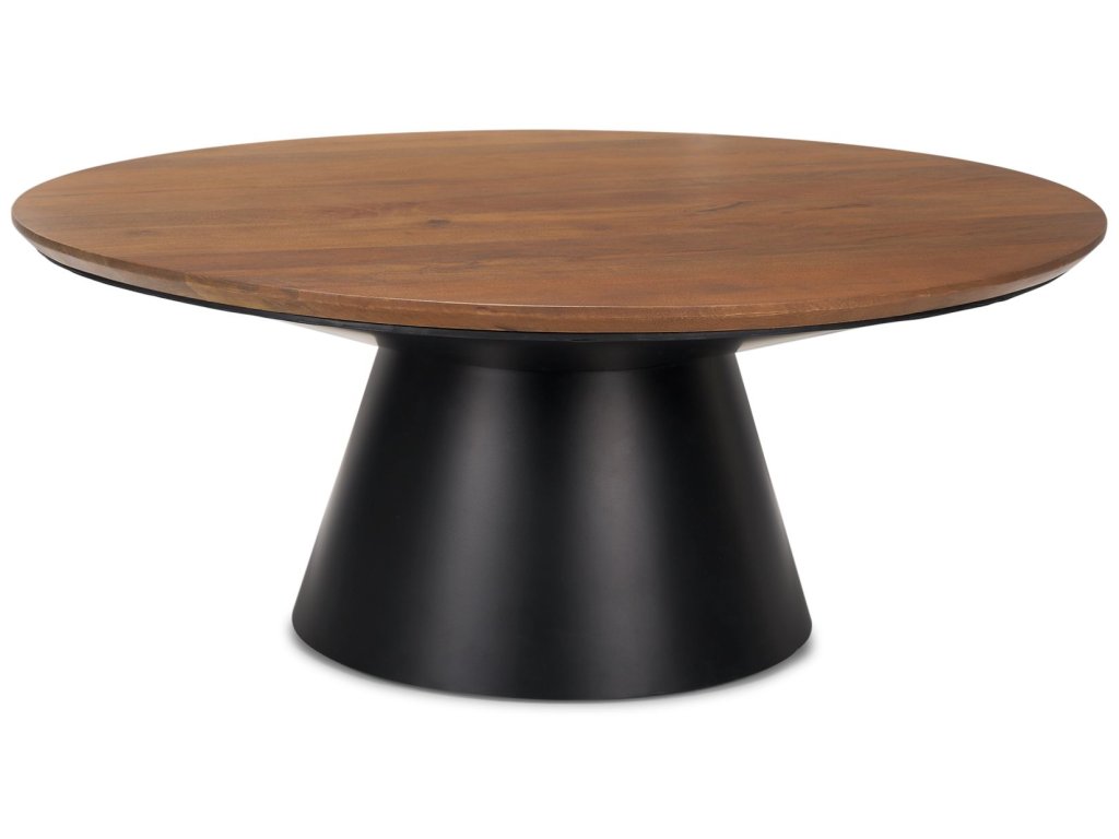 40.0L x 40.0W x 16.0H Black Metal Pedestal Base With Brown Wood Top Coffee Table