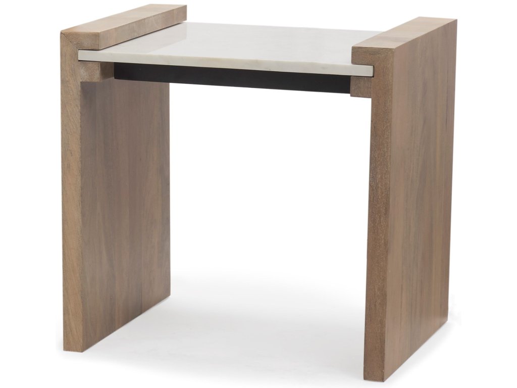 Light Brown Wood w/ White Marble Accent Table