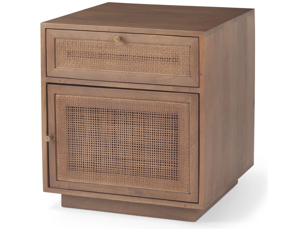 Medium Brown Wood w/ Cane Accent Table