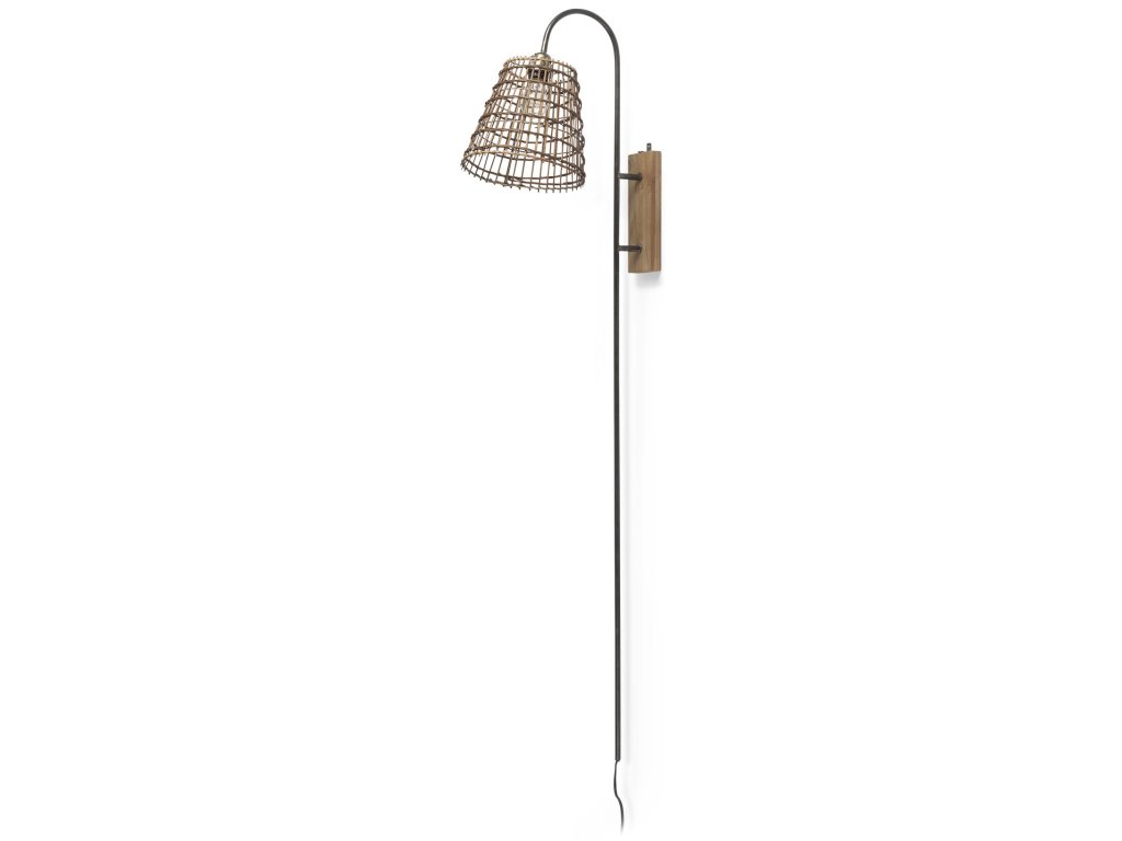 28.0L x 7.0W x 15.6H Brown Woven Shade w/Black Metal Wall Sconce
