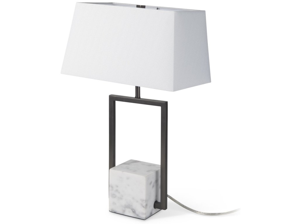 14.0L x 9.0W x 26.2H Black Metal w/Marble Cube and White Shade Table Lamp