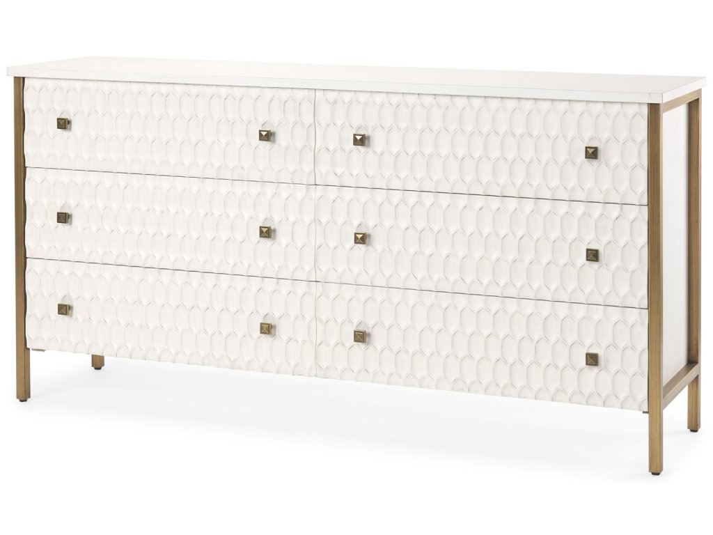 White Fir Veneer w/ Gold Metal Accents 6-Drawer Sideboard