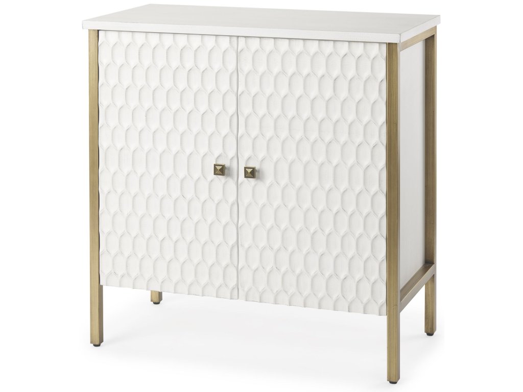 White Fir Veneer w/ Gold Metal Accent 2-Door Accent Cabinet