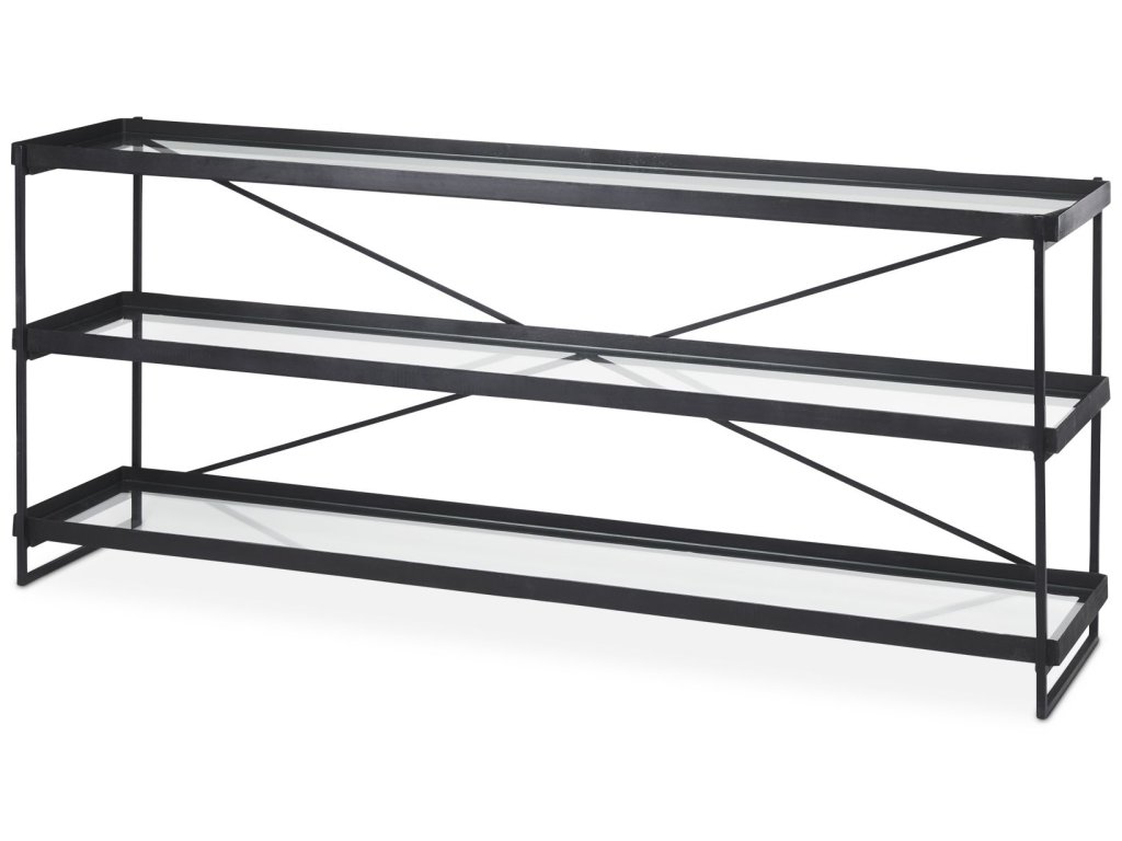 72.0"L x 16.0"W x 30.0"H Black Metal w/Glass Console Table