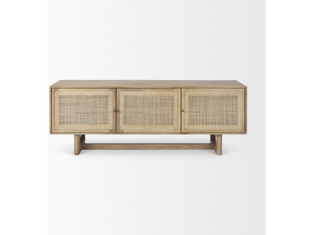 Light Brown Solid Wood and Cane 3 Door Media Console - Alternative View