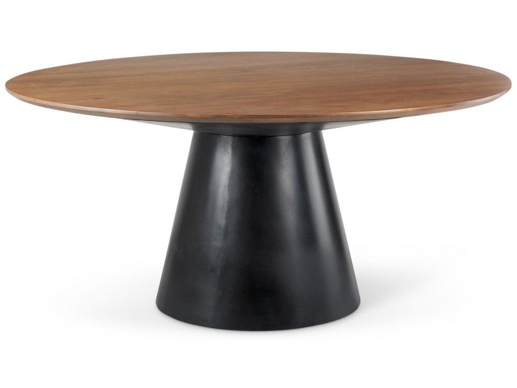 Black Metal Pedestal Base With Brown Wood Top Dining Table 63.0L x 63.0W x 30.0H