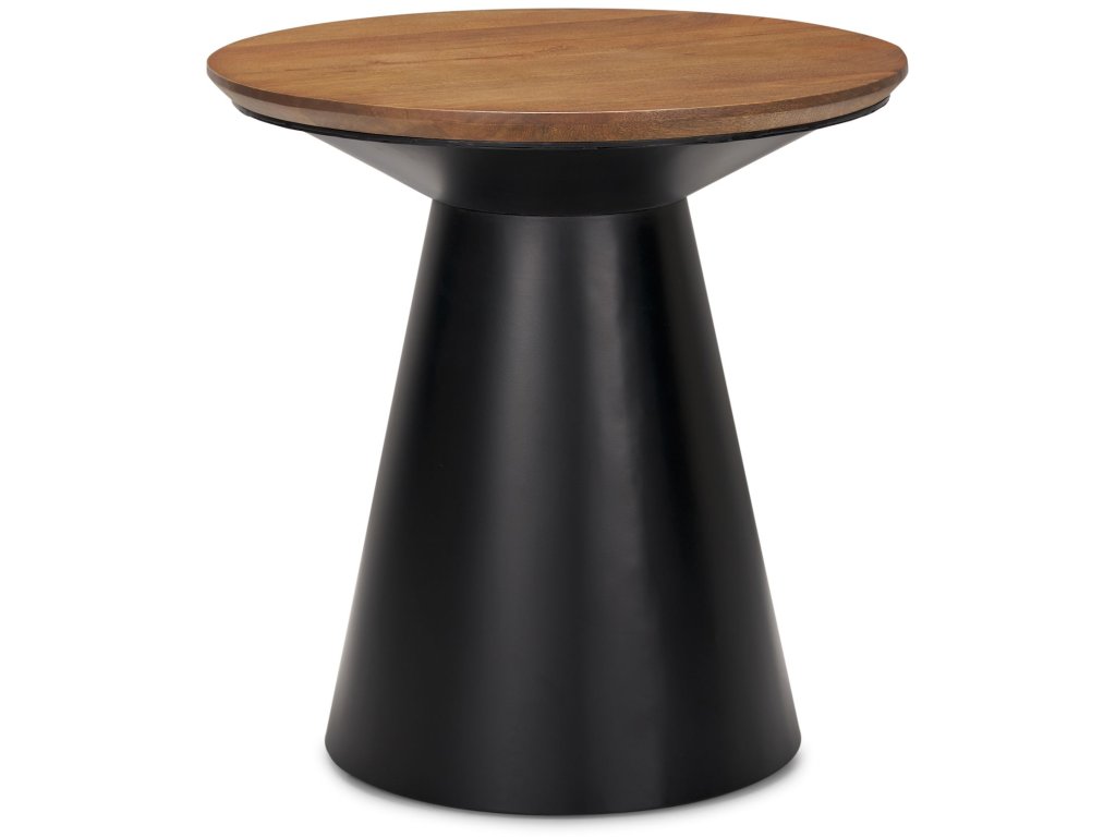 22.0L x 22.0W x 23.0H Black Metal Pedetal Base With Brown Wood Top Side Table