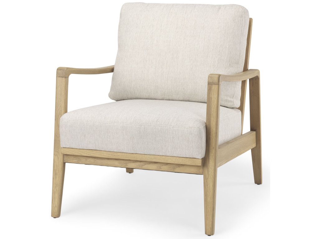 28.0L x 34.1W x 34.4H Cream Fabric w/Light Brown Wood Accent Chair